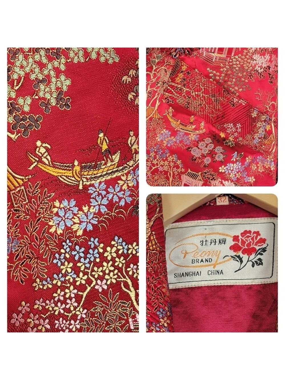 Vintage Kimono Robe Red Brocade Robe #3003 - Picture 14 of 14